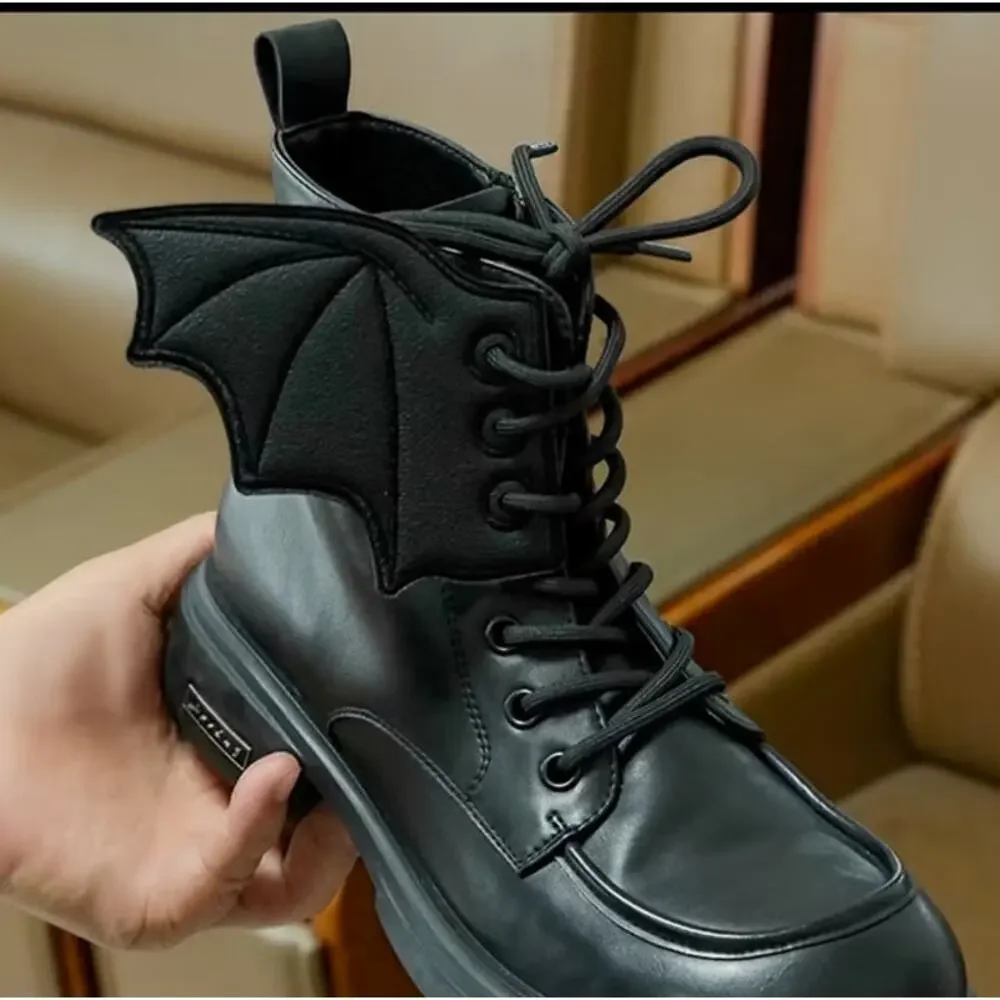 Bat Boot Wings Black Faux Leather Gothic Whimsygoth Decorations Shoe Ornaments